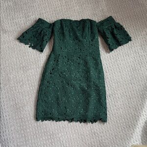 Club Monaco Forest Green One-Shoulder Lace Dress